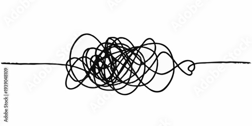 Abstract black scribble with a linear entry and exit point on white