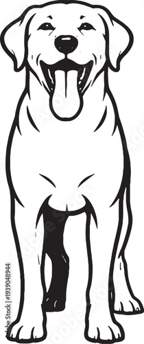 Dog Panting Tongue Out Front View Black and White Line Art Illustration