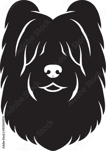 Briard Head Front Silhouette Long Haired Herding Dog Logo Vector