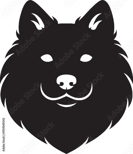 American Eskimo Dog Head Front View Solid Black Silhouette Logo Ready SVG