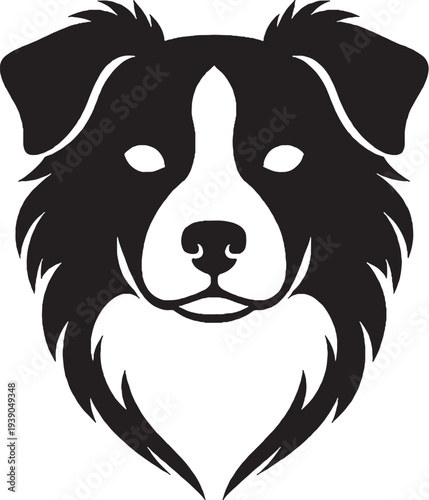 Australian Shepherd Head Front Black Silhouette Dog Breed Logo Vector