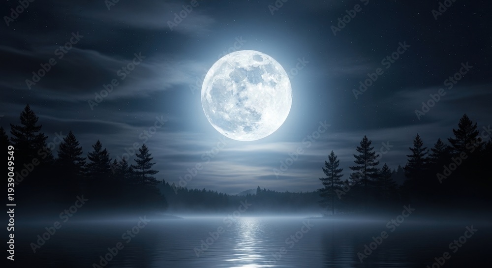 Fototapeta premium Mystical Moonlight Reflection on Lake at Night.