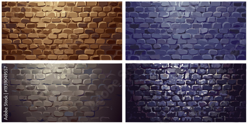 Four panels displaying stone wall textures in varying color schemes