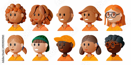 Diverse group of cartoon avatars with varying hairstyles and skin tones