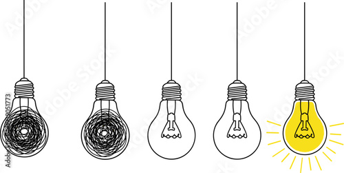 Light bulb illustration, creative idea concept, innovation artwork, problem solving design, bright inspiration symbol, clarity transition graphic, brainstorming creativity icon