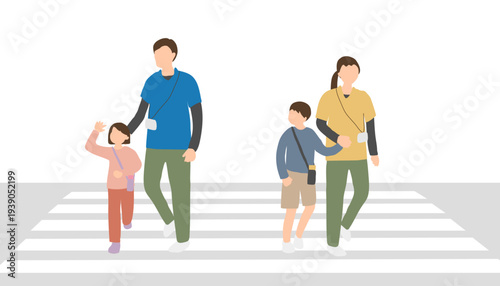 発達支援施設の外出活動（横断歩道を渡る子どもと支援員）