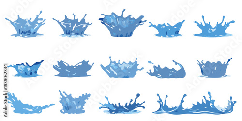 A series of stylized blue water splash shapes against black background