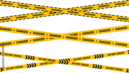Crisscrossing yellow and black warning danger and do not cross tapes a vector illustration