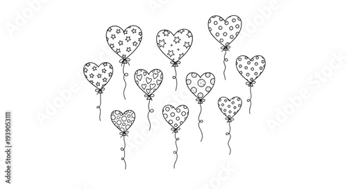 Collection of decorative heartshaped balloons with dotted patterns