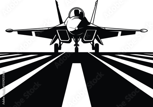 Fighter jet landing runway vector illustration.