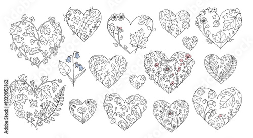 Collection of decorative handdrawn heart illustrations for design