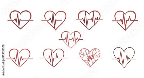 Collection of heart rate line icons in various styles and sizes