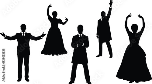 Comprehensive Silhouette Collection Featuring Sheep Ram Baker Chefs Gardening Workers Planting Flowers French Fries And Victorian Dancers Set Isolated On White Background For Design