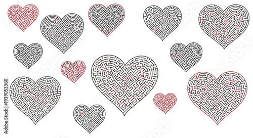Collection of hearts with various patterns and textures
