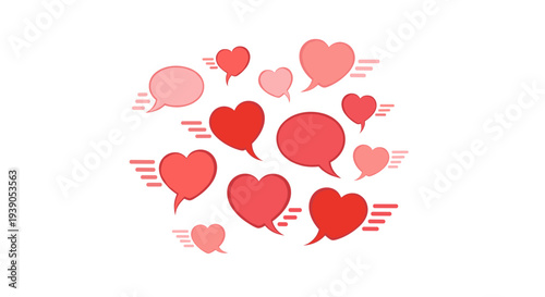 Collection of red and pink hearts with motion lines