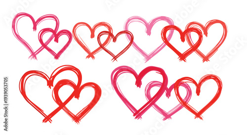 Collection of colorful handdrawn hearts in various styles and sizes