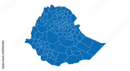 Map of ethiopia with regional divisions and borders in blue