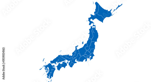 Map of japan showing the countrys geographic outline and regions