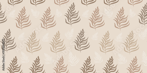 Seamless pattern with silhouettes of leaves in beige shades. Botanical pattern for wallpaper design, decor, print, textiles, interior.