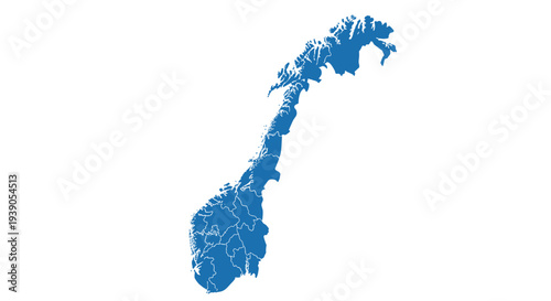 Map of norway showing geographic outline and regional borders