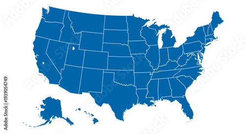 Map of the united states showing all states in a unified design