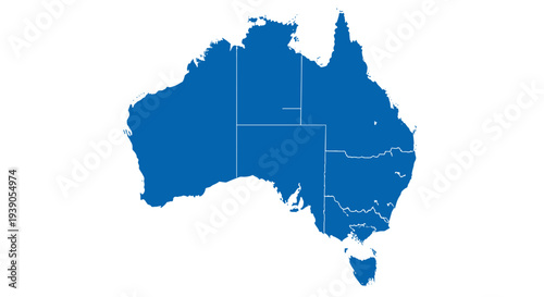 Map of australia with state borders and geographic outline