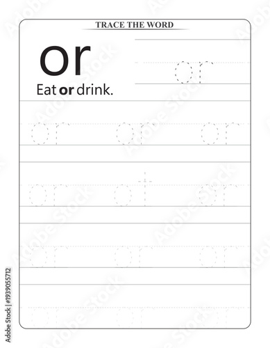 Printable Sight Word "or" Tracing Worksheet for Kids: Handwriting and Vocabulary Practice Page