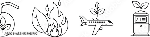 Biofuel and green energy line icons set, sustainable aviation fuel, eco friendly fire and heat, renewable gas station, nature conservation