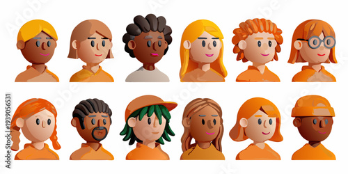 Diverse group of cartoon people with various hairstyles and skin tones