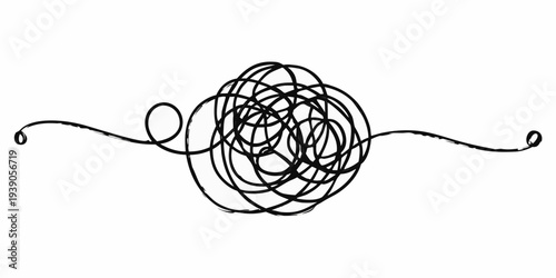 A tangled chaotic scribble of black lines against a white background