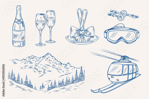 Winter celebration and ski vacation themed sketch collection
