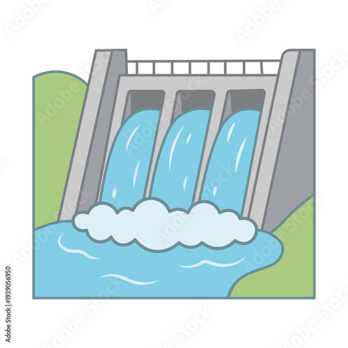 Hydroelectric dam power plant illustration