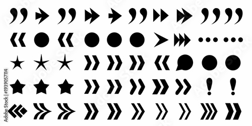 Collection of various black punctuation marks and graphical symbols
