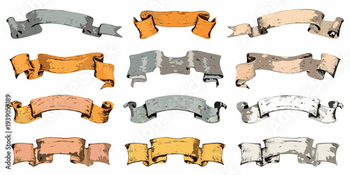 Collection of decorative ornamental ribbons and banners in varying colors