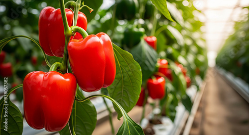 Greenhouse plants with ripe peppers symbolizing spring gardening