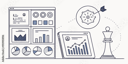 Data analytics and strategic decision-making visualization with chess piece