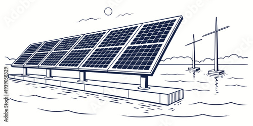 Solar panels installed on a rooftop near a coastal area for renewable energy generation