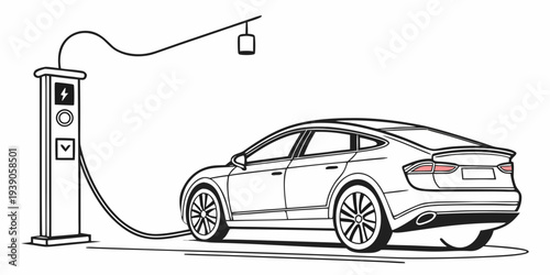 Electric vehicle being charged at a modern charging station