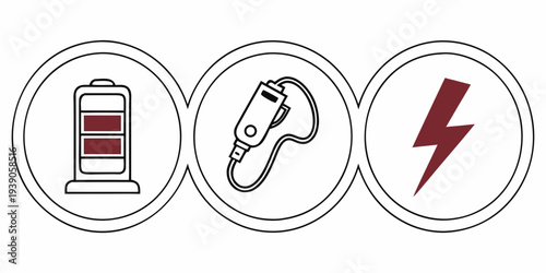 Icons representing different types of energy sources and power symbols
