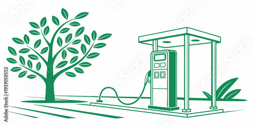 An electric vehicle charging station powered by renewable energy near a tree.
