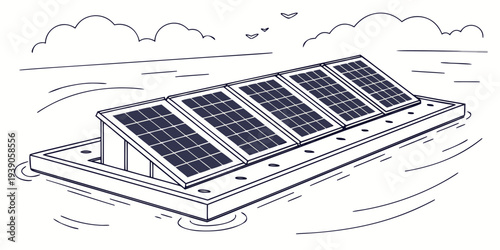 Modern rooftop solar panel installation on a residential building with four panels aligned in a row