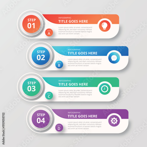 A collection of colorful infographic elements with step-by-step design