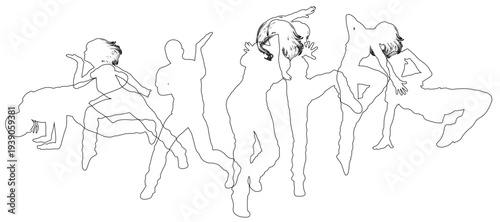 Street dancers dancing silhouette hip hop dance silhouettes poses set