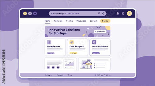 Innovative Startup Landing Page Template with Purple UI Elements