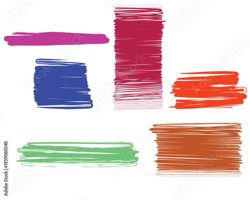 Rectangle, square box frames with colorful brush strokes set. Hand drawn crayon brush strokes square and rectangle doodle frame shapes. Rough grunge texture pastel background. Vector illustration