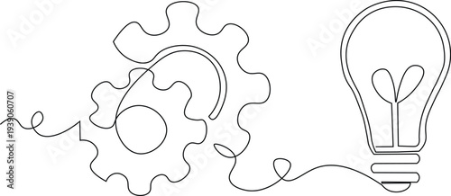 Minimal Light Bulb Settings Icon Single Line Illustration. Creative Idea Configuration Icon Continuous Line Vector.  Innovation Settings Symbol