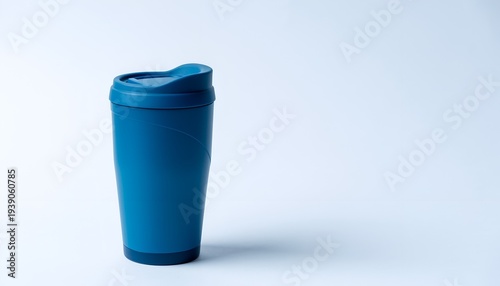 Blue reusable coffee cup with lid minimal style drink container for hot beverages