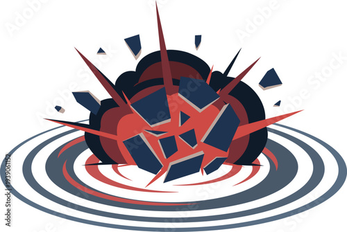 Explosion Impact with Debris and Shockwave Illustration