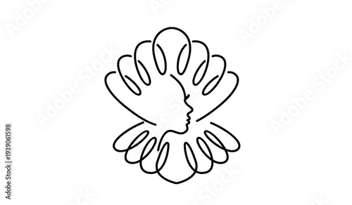 Minimalist Continuous Line Art Woman Profile with Elegant Ruffled Design