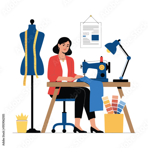 Fashion designer working on sewing machine